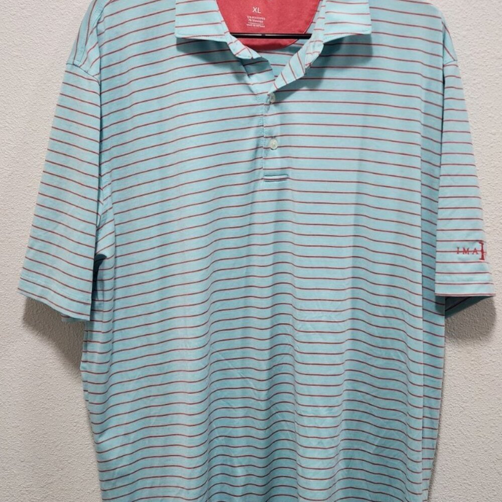 johnnie-O Featherweight Performance Polo - Cay Green Stripee Shirt Size XL